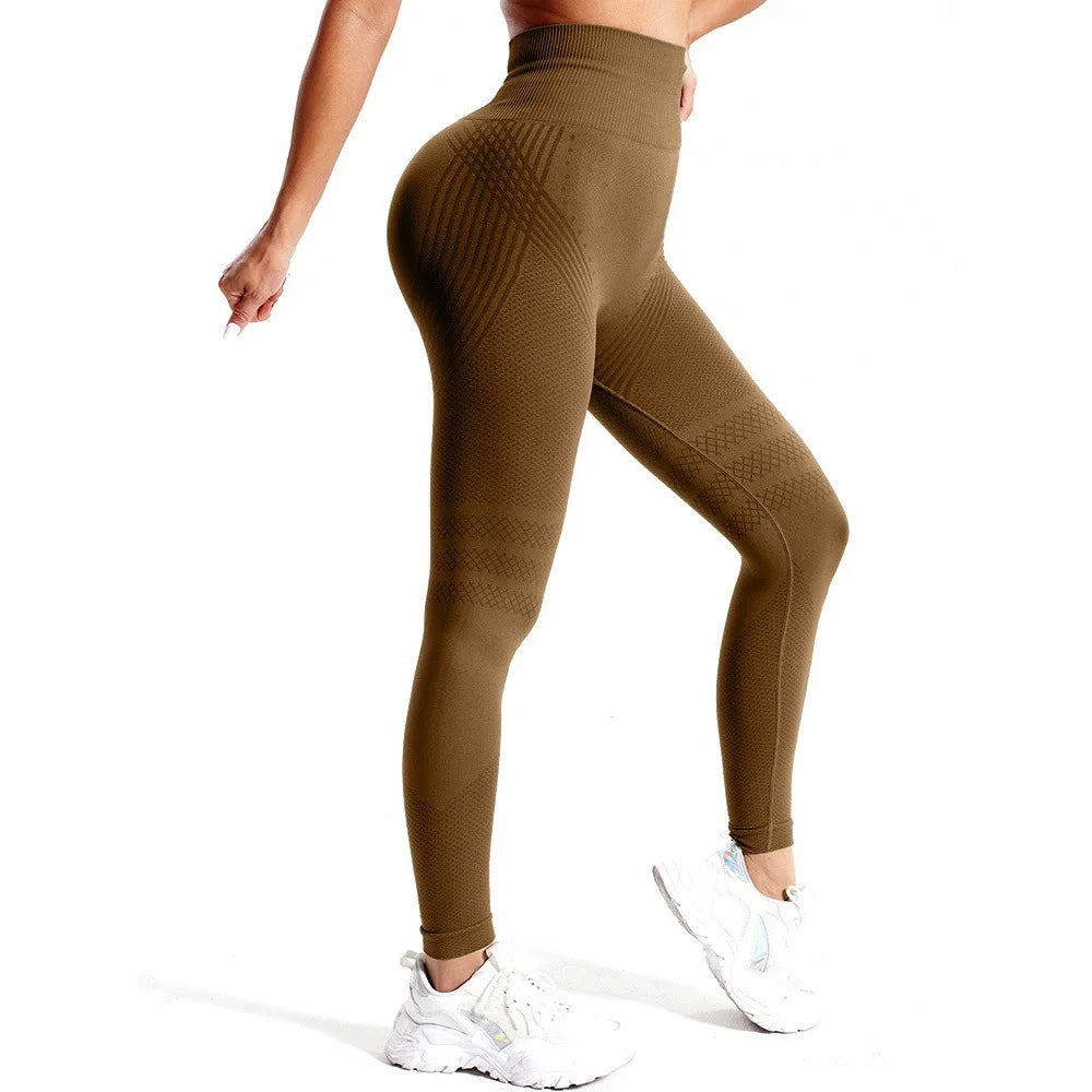 High Waist Gym Tights Yoga Pants for Women with Tummy Control Spandex/Nylon Material XXL Size Peach Hip Fitness Wear