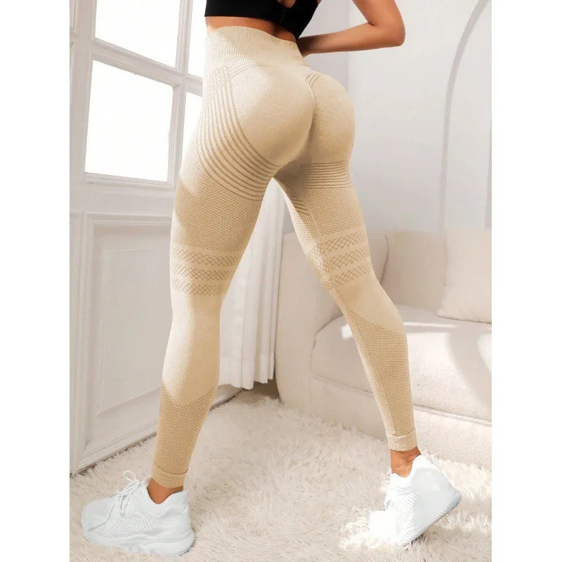 High Waist Gym Tights Yoga Pants for Women with Tummy Control Spandex/Nylon Material XXL Size Peach Hip Fitness Wear