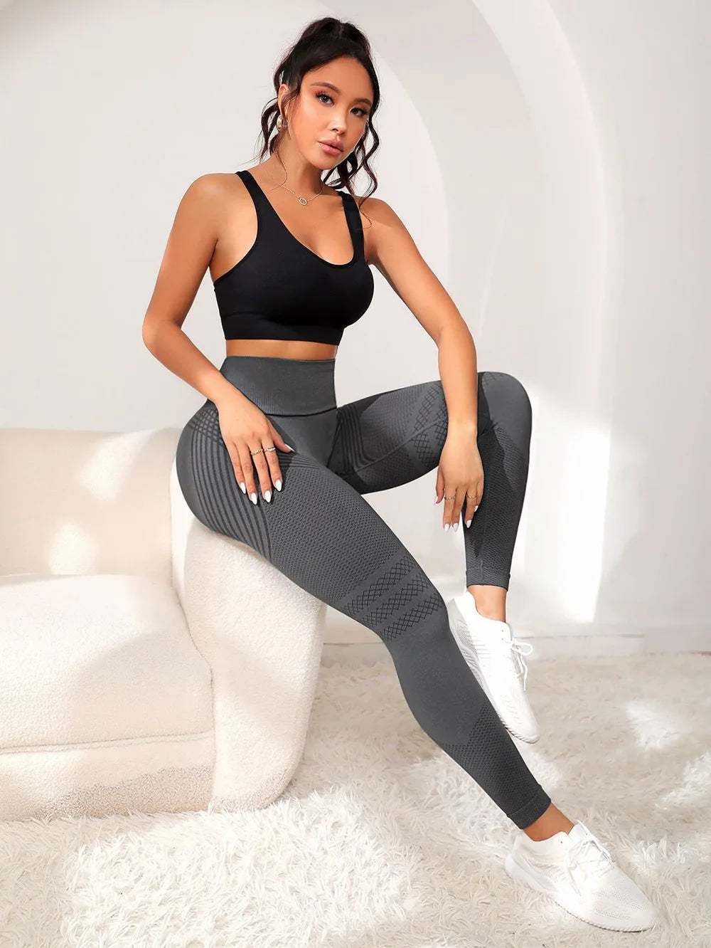 High Waist Gym Tights Yoga Pants for Women with Tummy Control Spandex/Nylon Material XXL Size Peach Hip Fitness Wear