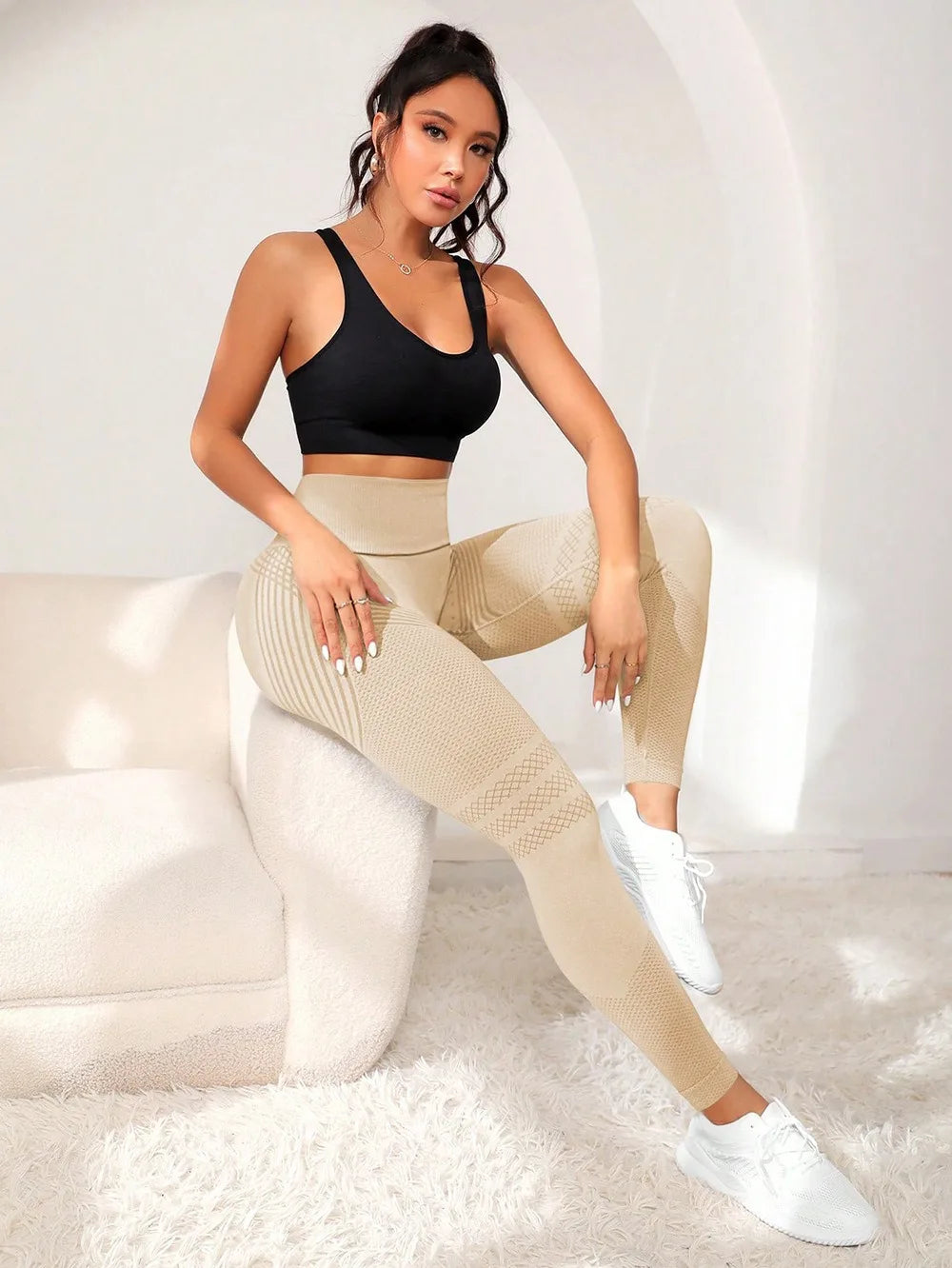 High Waist Gym Tights Yoga Pants for Women with Tummy Control Spandex/Nylon Material XXL Size Peach Hip Fitness Wear